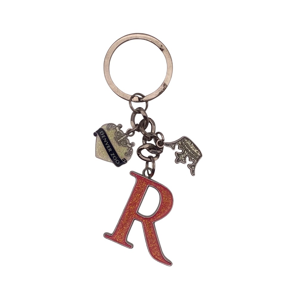 Denver Zoo Initial R Keychain Pink Glitter Crown Souvenir Silver Tone Charm